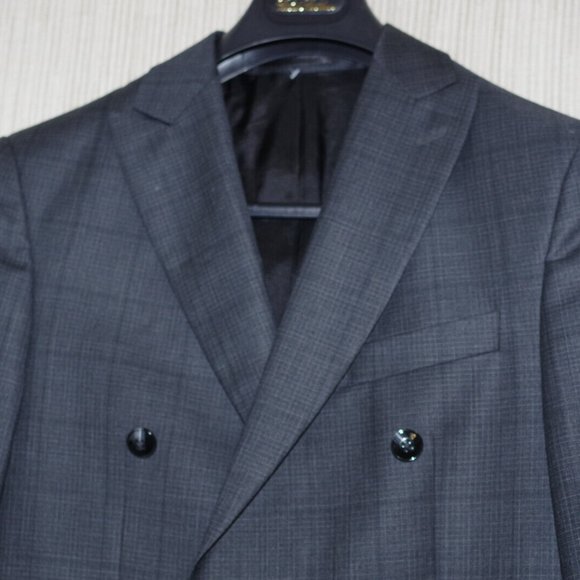 Fabio Paoloni Reda Super 150 Wool Stretch Gray Plaid Double Breasted Blazer 38R